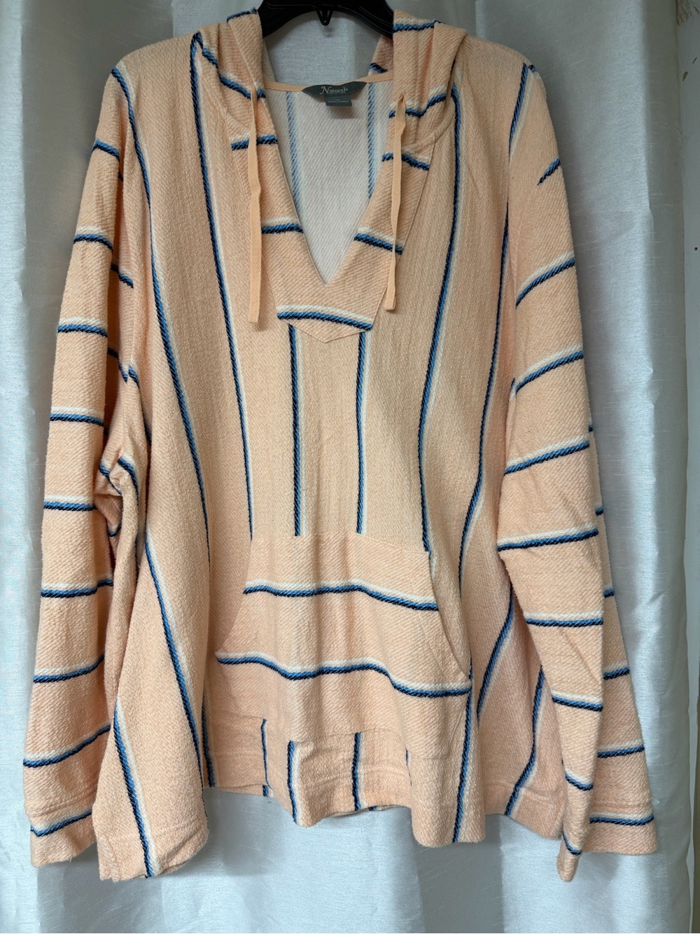 Natural Reflections Peach Striped Cowl Hoodie with Navy Trim